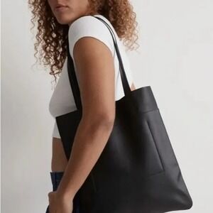 Madewell Black The Magazine Leather Tote Bag Minimalist Quiet Luxury NWOT